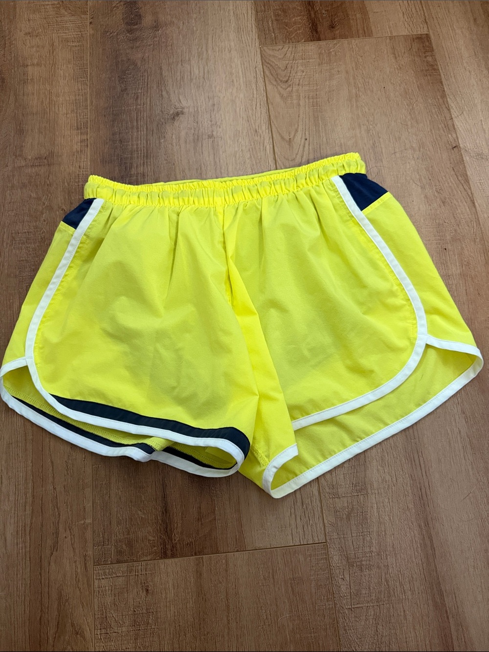 Men’s Neon RABBIT BRAND Yellow Athletic Running Shorts with Navy Trim